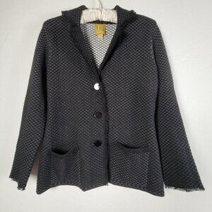 Damask Womens XS Black White Jacquard Diamond Knit Cardigan Jacket Raw Trim